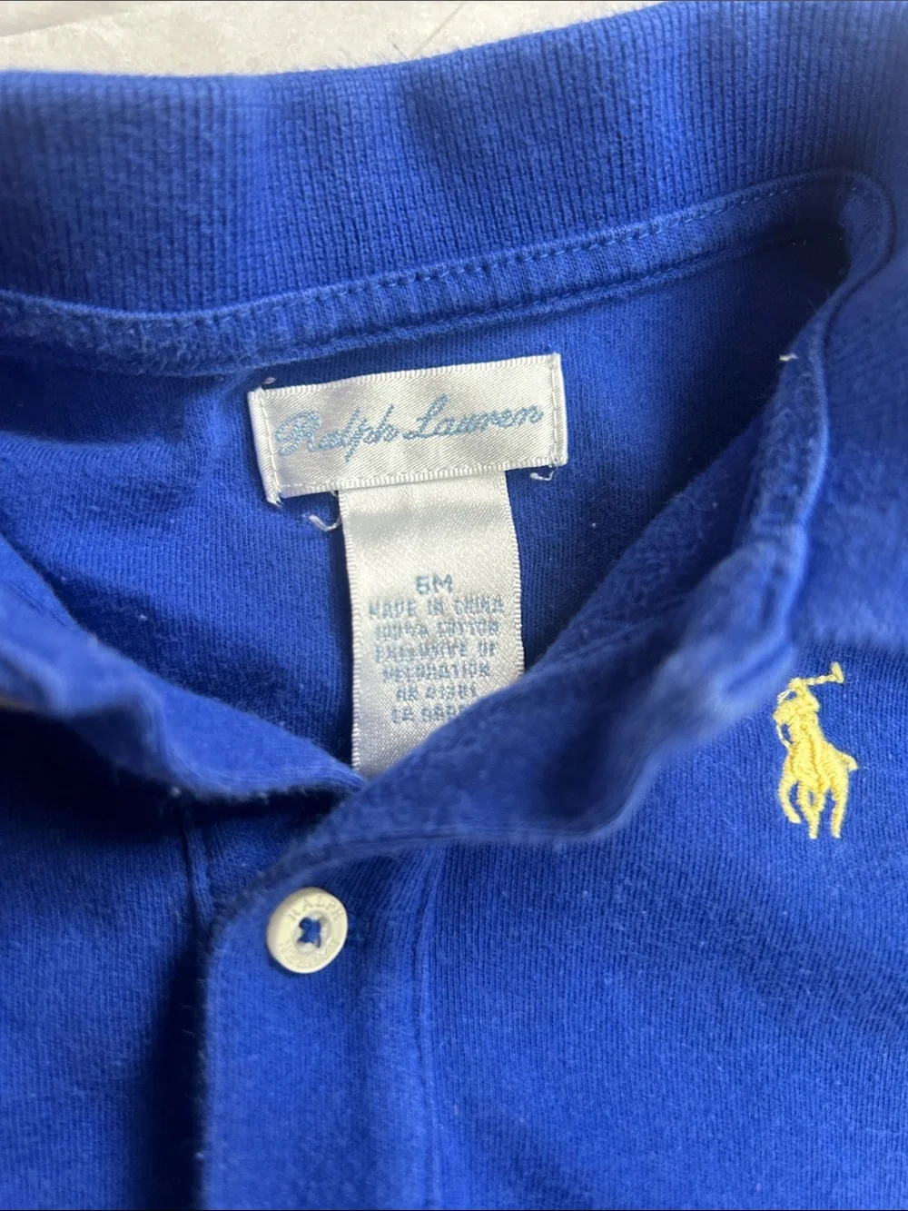 Ralph Lauren Royal Blue Polo Romper with Yellow Pony